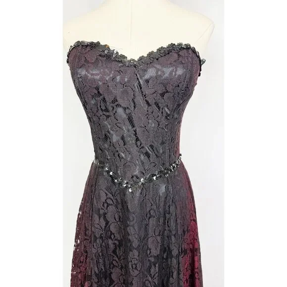 Vintage Gunne Sax | Black and Burgundy Ombre Lace Dress | Prom Formal | Sz XS - Picture 5 of 6